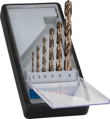 Bosch 6x PRO Stainless Steel HSS-Co Spiralbohrer-Set (für Stahl, Edelstahl, Ø 2,0, 3,0, 4,0, 5,0, 6,0, 8,0 mm, Professional Zubehör Bohrmaschine/Schrauber)