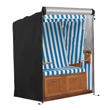 Finew Strandkorb Schutzhülle Winterfest, 420D Oxford Gewebe Strandkorbhülle 120x90x155/140cm, Strandkorb Abdeckung Wasserdicht, Reißfest, UV Beständig, Abdeckhaube für Strandkörbe Winddicht (Schwarz)