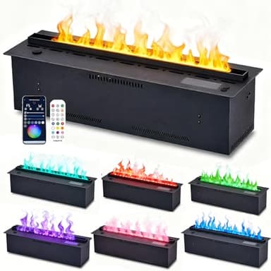 Wasserdampfkamin smart 3D mit realistischer Flamme – 9 Farben einstellbar, App & Fernbedienung, Touch-Bedienfeld, automatisches Nachfüllen, sicherer Luftbefeuchter, Edelstahl Design 500mm/19.7in