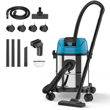Nass-Trockensauger für Makita 18V Batterie,3 in 1 Industriestaubsauger mit Fugendüse, Polsterdüse,Bodendüse,15 l Edelstahlbehälter,Patronenfilter,18000Pa für Zuhause und Fabrik (Ohne Akku)
