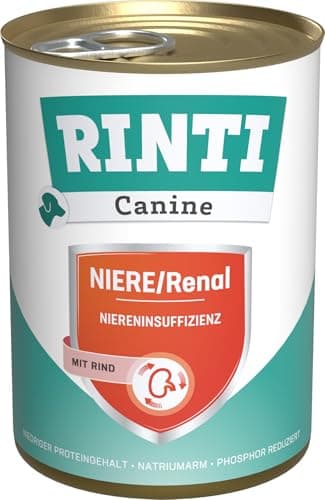 RINTI - Canine NIERE/Renal | Diät Nassfutter für ausgewachsene Hunde zur Unterstützung der Nierenfunktion. Alleinfutter mit reduziertem Natrium- und Phosphorgehalt in der Dose | 12x400g Rind