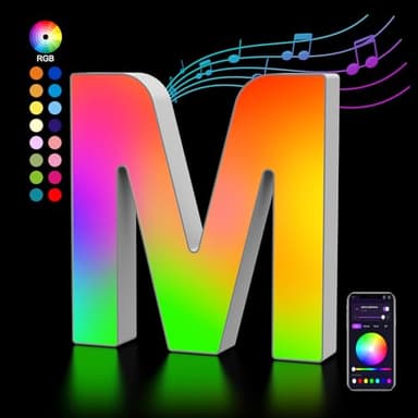 LED Buchstaben Lichter Alphabet, Led Leuchtbuchstabe Farblich Veränderbar mit USB-Netzteil, APP-Kontrolle, Dimmbar, Dekoration für Geburtstag Weihnachten Hochzeit Party Muttertag - Buchstaben M
