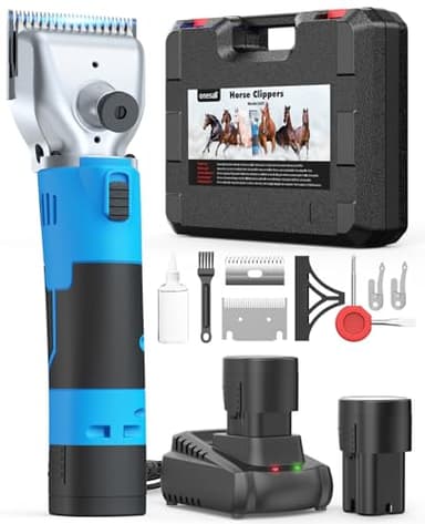 oneisall Schermaschine Pferd 2 Akkus, Professionen pferde schermaschine für Dickes und Verfilztes Haar, kabellose Schermaschinen pferde mit 2400 PRM/MIN Leistungsstarkem Motor (Blau)