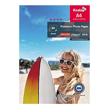 KOALA Glänzendes Inkjet Fotopapier, DIN A4, 250g/m², 50 Blatt, mit Premium Hochglanz Advanced Kunstharz beschichtet, für Canon HP Epson Tintenstrahldrucker