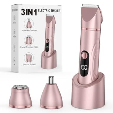 Rasierer Damen,3-in-1 Intimrasierer für Frauen Damenrasierer Elektrisch für Körper Scham und Nasenhaartrimmer Nass- und Trockengebrauch Wiederaufladbarer Trimmer (Rose Gold)