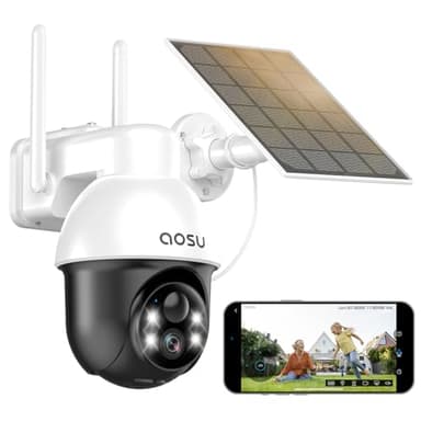 aosu 2K Solar Überwachungskamera Aussen Akku, Kamera Outdoor mit 360°-Überwachung, Automatischer Personenverfolgung, 10M Farbe Nachtsicht, Licht-und Tonalarm, 2-Wege-Audio, Fernbetrachtung