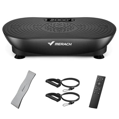 MERACH Vibrationsplatte Für Training Und Körperformung, Mit 99 Geschwindigkeitsstufen, Integriertem Bluetooth-Lautsprecher, Led-Touchscreen Und Elastischen Zugschnüren (Schwarz)