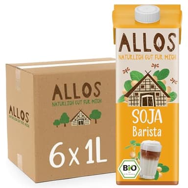 Allos Bio Sojadrink Barista | Milchalternative aus Soja | schäumbar | perfekt für Kaffee | laktosefrei | 1 Liter (6 Stück)