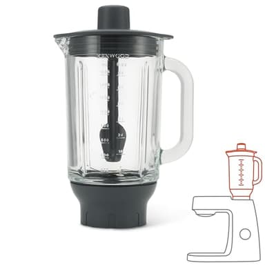 Kenwood ThermoResist Glas-Mixaufsatz KAH359GL, Zubehör für Kenwood Chef Küchenmaschinen, hitzebeständiger Glasbehälter für Eis, Suppen & Co., inkl. Rührstick, Anthrazit/Silber