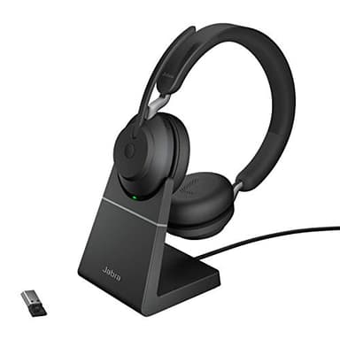 Jabra Evolve2 65 Wireless PC Headset with Charging Stand – Noise Cancelling UC Certified Stereo Headphones with Long-Lasting Battery – USB-A Bluetooth Adapter – Black