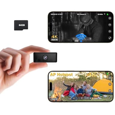 UCOCARE Überwachungskamera Ohne WLAN, Mini Kamera Funktioniert mit oder Ohne WLAN, Überwachungskamera Innen mit 64GB Speicherkarte, Nachtsicht, für den Innen- und Außenbereich (Schwarz)