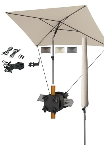 4smile Sonnenschirm Balkon SunnyShade, Beige | 4-in-1 Set Sonnenschutz Balkon | UPF 50+ Sonnenschirm rechteckig 200x125 cm inkl. Sonnenschirmhalter Balkongeländer, Sonnenschirmhülle, Windsicherung
