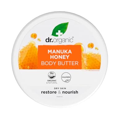 Dr Organic Manuka-Honig-Körperbutter, Feuchtigkeitsspendend, Trockene Haut, Für Männer, Für Frauen, Natürlich, Vegetarisch, Tierversuchsfrei, Paraben- & SLS-frei, Bio, 200ml