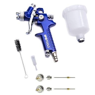 IPOTOOLS Mini HVLP Lackierpistole Spritzpistole 0,8mm + 0,5mm & 1,0mm Düse - H2000 Profi Farbsprühsystem Spraypistole mit 125 ml Plastikbecher und Edelstahldüse 0,8mm + 2X Düsensatz 0,5mm & 1,0mm