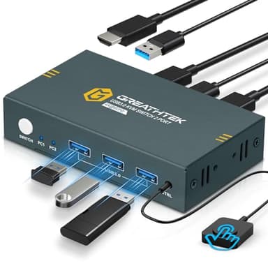 4K60Hz USB 3.0 HDMI KVM Switch 2 PC 1 Monitore, KVM-Switches für 2 Computer teilen sich 1 Satz Drucker Maus Tastatur, Mit 3 USB3.0 Ports, Inklusive 2 USB 3.0 Kabel