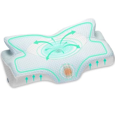 Elviros Orthopädisches Kopfkissen aus Memory Foam, Seitenschläferkissen Nackenstützkissen, Kopfkissen Nackenschmerzen, Ergonomisches Schlafkissen für Nacken-und Schulterschmerzen, 54x11/9x33cm, Blau