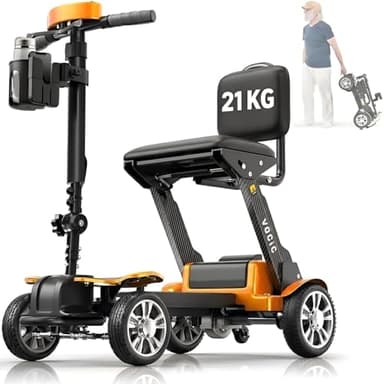 VOCIC D71 Elektromobil klappbar leicht für Senioren 21KG,Kohlefaser Elektrischer Mobilitätsroller mit längenverstellbaren Rahmen bis 150KG,faltbar Flugzeugzertifizierung 20KM,5 Jahre (Orange)