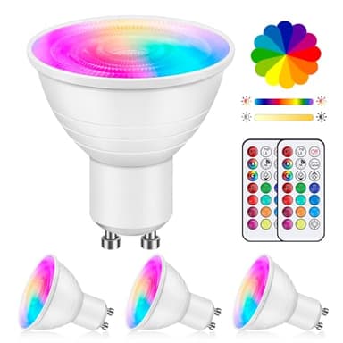 Liuyife 4 Stück 5W GU10 Dimmbarer Mehrfarbiger LED-Strahler, Farbwechselbirne Mit Fernbedienung, Abstrahlwinkel 120°, RGB+Warmweiß-Reflektorbirne Für Alltagsbeleuchtung Und Stimmungsbeleuchtung