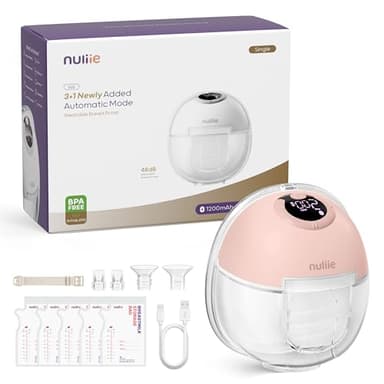 Nuliie Milchpumpe Elektrisch tragbare S32, 4 Modi, 9 Stufen, 24mm Flansch mit LED-Anzeige, Zusätzlich 1 Stück Flansch 18mm&21mm und Austauschbare Entenventile (1 Pack, Rosa)