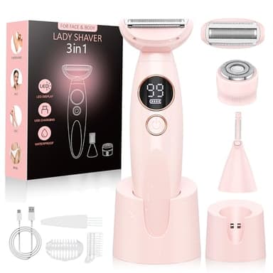 Rasierer Damen,3-In-1 Intimrasierer für Frauen,Gesichtshaarentferner für Frauen,Damenrasierer Elektrisch Nass-Trockenrasierer Ipx7 Wasserdicht Trimmer Damen,für Bikinizone Achseln Beine,USB-Aufladung