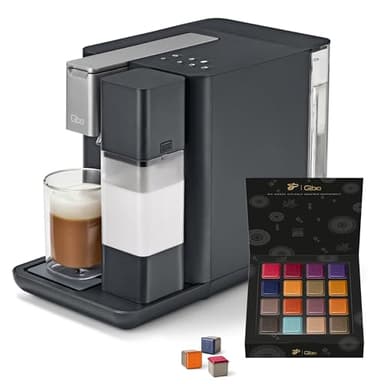 Tchibo Qbo MILK MASTER Premium Kapselmaschine inkl. 16 recyclebare Qbo Kapseln für Cappuccino, Espresso, Caffè Crema, Milchschaum auf Knopfdruck mit abnehmbarem Milchtank 300ml, Gentle Grey