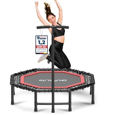 DH FitLife Fitness Indoor Trampolin klappbar ohne Installation | Ø121cm 48 Zoll Trampoline | Tragfähigkeit 150 KG | 3 verstellbare Handgriffstufen | Stabiler und leiser