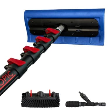 Aquascopic Aluminium Teleskopstange 10 m mit Schneeräumer & 5-Flächenbürste – Profi Set für sichere Schnee- & Schmutzentfernung auf Solaranlagen, Fenstern, Fassaden & Dächern