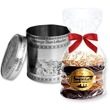 5 gemischte Elisen Lebkuchen in der Dose - Motiv Nürnberg - Silber - ideal als Geschenk zu Weihnachten