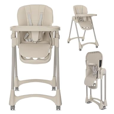 Lorelli Kinderhochstuhl klappbar, Baby Hochstuhl, Kinderstuhl mitwachsend Tummy Time, Verstellbarer Babystuhl für unterwegs, Beige