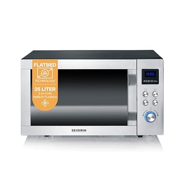 Severin 3-in-1 Mikrowelle mit Glasboden (Flatbed), Grill und Heißluftfunktion, Mikrowelle mit großer Nutzfläche für eckiges Geschirr, Schwarz, Edelstahl, MW 7777