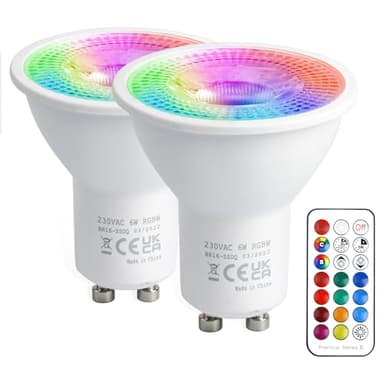 VARICART GU10 Farbwechsel LED Lampe, 5W Dimmbar 12 Farbig LED Glühbirne mit Fernbedienung, Warmweiß 3000K & RGB Spot Licht, 50W Gleichw. für Wandleuchte, Schienenleuchte Home Dekoration (2-er Pack)