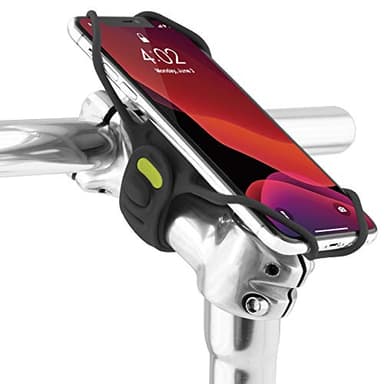 Bone Handyhalterung Fahrrad für Vorbau Befestigung, Stoßdämpfer Handyhalter Staße- Renn- und Tourenrad, Fahrrad Handyhalterung für Smartphone 4,7-7,2 Zoll iPhone Samsung - Bike Tie Pro 3 - Schwarz