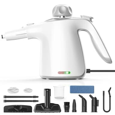 Dampfreiniger Handgerät mit 12-Teiligem Zubehör, 1100W 450 ml Handdampfreiniger für Haushalt, Küche, Bad, Fenster, Polster & Auto–100% Chemiefrei, Hochdruck-Dampf Gegen Schmutz Fett & Bakterien