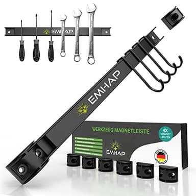 EMHAP© Magnetleiste Werkzeug EXTRA STARK 4er Set je 30CM lang Universal Magnetschiene - Werkzeug Organizer Magnetleiste Werkzeug Halterung inkl. 4x Haken zum einhängen + 8x Verbindungsstücke