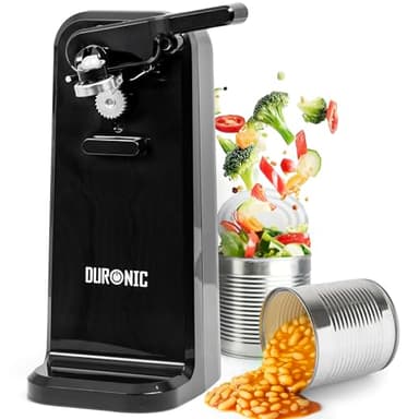Duronic CO40 Dosenöffner, elektrischer Büchsenöffner für bis zu 600 ml Konservendosen, 3-in-1 automatischer Konservenöffner mit Messerschärfer und Flaschenöffner