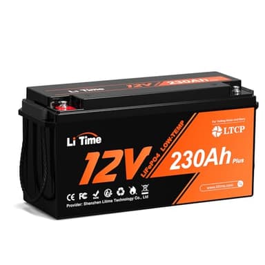 Litime 12V 230Ah Plus LiFePO4 Batterie Low-Temp-Schutz Eingebautes 200A BMS, Max 2944Wh Energie, Lithium-Eisenphosphat Batterie Perfekt für Womo, Camping, Solaranlage, Boot, Hausenergiespeicher