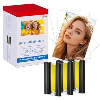 RGink Kompatibel Canon Selphy cp1500 Fotopapier und KP-108IN 3115b001(AA) für Selphy cp1300 cp1500 Patrone mit 108 papier (100x148mm)+3Kartusche,CP1200 CP1000 CP910 CP820 CP810 Fotodrucker (10x15)