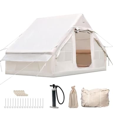 Aufblasbares Campingzelt mit Pumpe, 420D Oxford Glamping Aufblasbares Zelt für Camping, Wasserdicht bis 3000MM, 4 Saison Anti-UV Kabinenzelt mit Mesh Fenster & Türen für 2-6 Person, 300x200x200cm