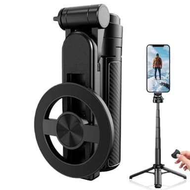 4 In 1 Multifunktions Selfie Stick, Magnetisches mit 360° Drehung, 2025 Neuest Selfie Stick, Handy Stativ Ständer mit Bluetooth-Fernbedienung, 15 M Reichweite, für iPhone/Android Videoaufnahmen