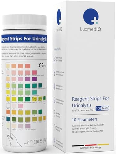 100x LuxmedIQ Urin Teststreifen - 10 Parameter Harnteststreifen - Teste auf Harnwegsinfektionen, Blasenentzündungen, Säure-Base Haushalt, Ketose, Diabetes, Leber- & Nierenerkrankungen, Blut im Urin