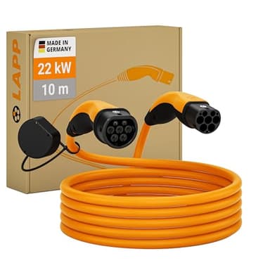 Lapp Mobility Typ 2 Ladekabel 22 kW 10m, Orange, Buchse auf Stecker - E-Auto Ladekabel 32A 3-phasig - IP55 Mode 3 - Typ 2 Kabel mit korrosionsresistenten Kontakten - geeignet für PHEV, BEV & EVplus
