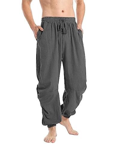 YAOBAOLE Leinenhose Herren mit Kordelzug Leicht Yogahose Seitetasche Herren Hose Lang aus Strandhose Baumwollmischung für Männer Dunkelgrau XL