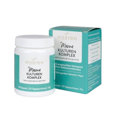 MABYEN Mama Kulturen Komplex – Kulturen Komplex für Schwangerschaft & Stillzeit, 5 ausgewählte Bakterienstämme mit 5 Mrd. Kulturen, vegane Kapseln, 30 Stück