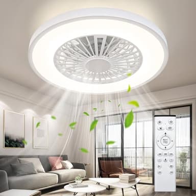 Ateroll Deckenventilator mit Beleuchtung, Ø54CM Dimmbar LED Deckenleuchte Ventilator mit Fernbedienung, 3000K-6500K, 6 Windstufen Leise Deckenventilator mit Licht, Timer, Lampe mit Ventilator für Wohn