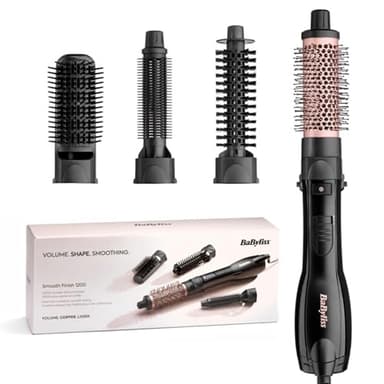 BaByliss Smooth Finish 1200 – 4‑in‑1 Warmluftbürste zum Trocknen, Formen, Glätten & Volumenstyling, Ionen‑ & Keramiktechnologie, 4 Aufsätze, 1200W, Schwarz/Pink, AS122E