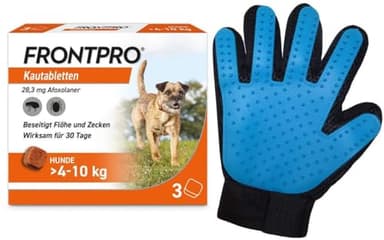 Frontpro 28 mg für Hunde 4-10 kg 3 Kautabletten + gratis Fellhandschuh