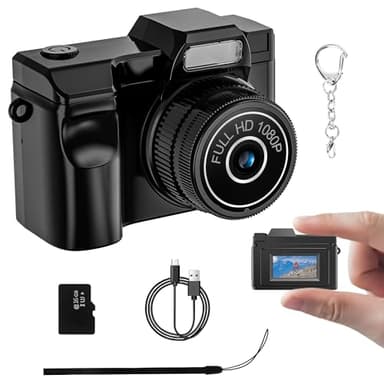 Mini Kamera - FHD 1080P Mini Retro Digitalkamera - Kleine Taschenformat Foto-Video Kameras mit 16GB Karte Kompakte Mikro-Kamera tragbarer Video-Recorder für Reisen, Studium und Aufnahmen (Schwarz)