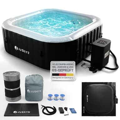 JUSKYS® Whirlpool SpaLuxe – Aufblasbar, Outdoor & Winterfest, 130 Sprudeldüsen, 3000W, PVC, LED-Beleuchtung, Schwarz/Weiß