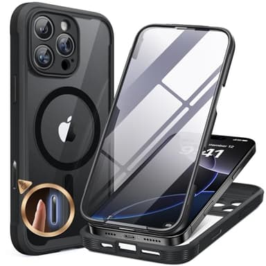 Miracase 360 Grad für iPhone 16 Pro Hülle mit Magsafe, Eingebaut Glas Schutzfolie, Komplettschutz HandyHülle Magnetisch Stoßfest Case für iPhone 16 Pro Schutzhüllen 6,3 Zoll,Schwarz