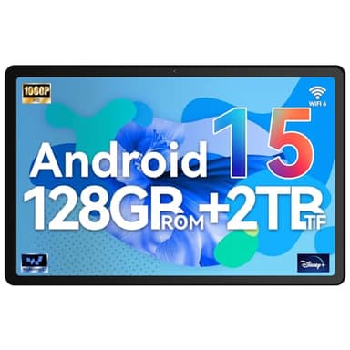 Whitedeer Tablet, Android 15 Tablet 10 Zoll mit 128GB ROM+2TB TF, Octa Core, Widevine L1, Wi-Fi 6G/BT 5.3, 6200mAh, Computermodus unterstützt - Grau